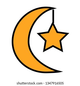 half moon icon and star in the middle with gold and black lines, special ramadhan kareem with flat line icon style