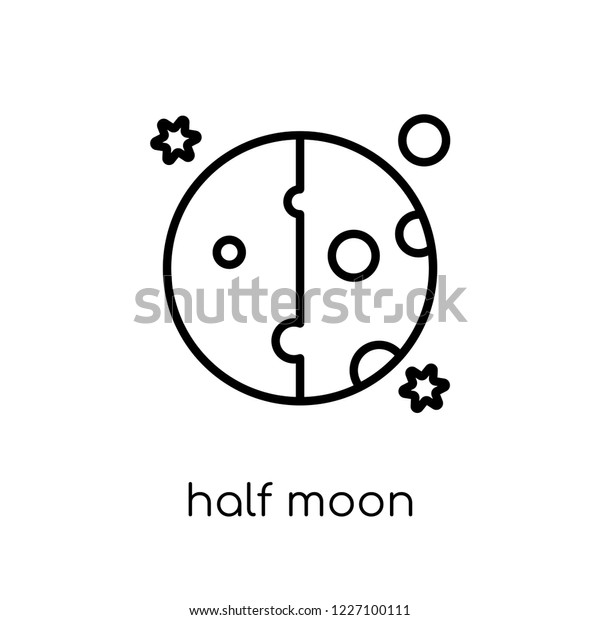 half moon icon. Trendy modern flat linear\
vector half moon icon on white background from thin line Astronomy\
collection, outline vector\
illustration