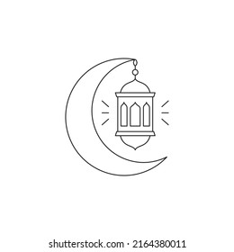 Half Moon and Lantern concept line icon. Simple element illustration. Half Moon and Lantern concept outline symbol design from Eid Al Adha set. Can be used for web and mobile