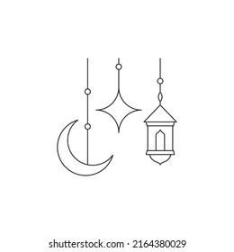 Half moon, lantern and star concept line icon. Simple element illustration. Half moon, lantern and star concept outline symbol design from Eid Al Adha set. Can be used for web