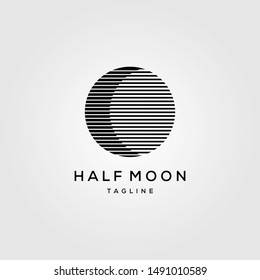 Half Moon Line Art Logo Template Icon Vector Design