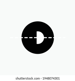 Half moon with line in black circle. Space moon star astronomy eclipse abstract sun dark abstrak, vector, symbol, logo, icon, sign, Illustration Minimalist.