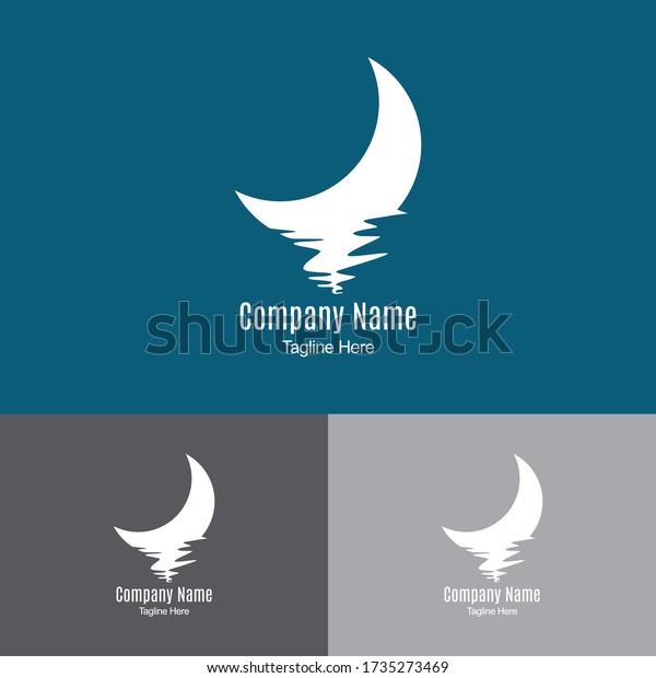 Half Moon Logo Design\
Template-half moon set rise sea ocean surface water logo template\
icon.