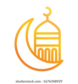 half moon mosque temple ramadan arabic islamic celebration vector illustration gradient line icon
