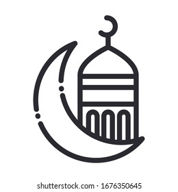 half moon mosque temple ramadan arabic islamic celebration vector illustration line style icon