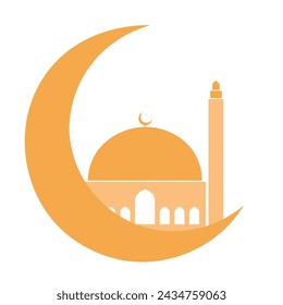 media luna mezquita templo ramadán árabe islámico celebración ilustración vectorial tono color icono