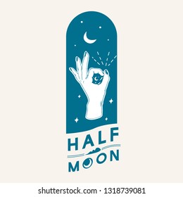 Half moon with ok hand gesture vector