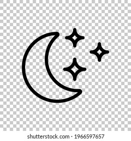 Half moon on night sky, simple icon. Black editable linear symbol on transparent background