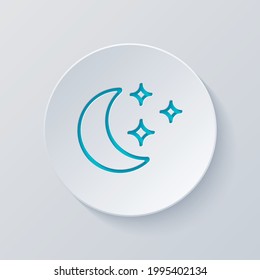 Half moon on night sky, simple icon. Cut circle with gray and blue layers. Paper style
