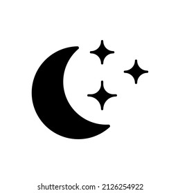Media luna en el cielo nocturno, simple icono. Icono negro sobre fondo blanco
