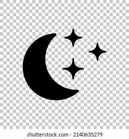 Half moon on night sky, simple icon. Black symbol on transparent background