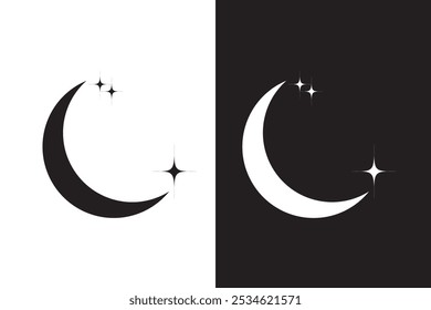 Half moon outline and filled icon in flat style