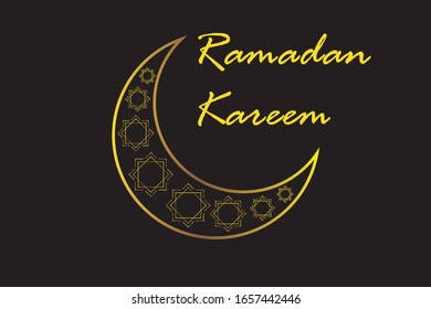 Half moon outline vector with gold concept on black background. half moon ornament outline in gold color