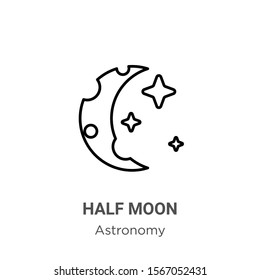 Half moon outline vector icon. Thin line black half moon icon, flat vector simple element illustration from editable astronomy concept isolated on white background
