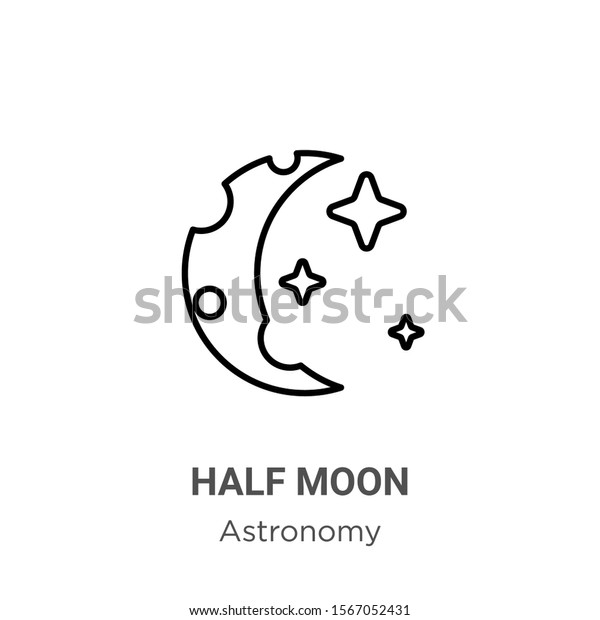 Half moon outline vector\
icon. Thin line black half moon icon, flat vector simple element\
illustration from editable astronomy concept isolated on white\
background