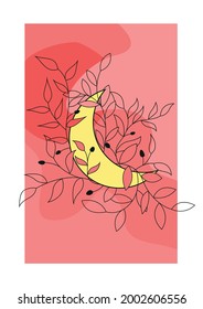 half moon and plant wall art design.