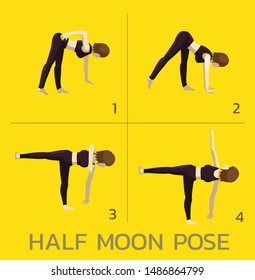 Half Moon Pose Yoga Manga Tutorial How Cartoon Vector Illustration