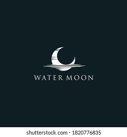 Half Moon Set Rise Sea Ocean Surface Water Logo Template Icon Vector