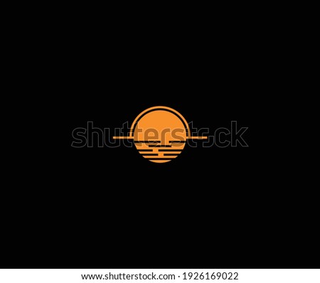 half moon set rise sea ocean surface water logo template icon vector