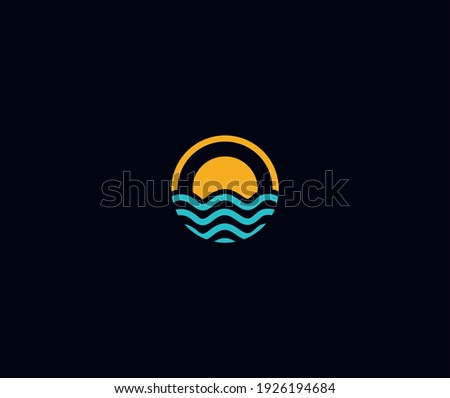 half moon set rise sea ocean surface water logo template icon vector