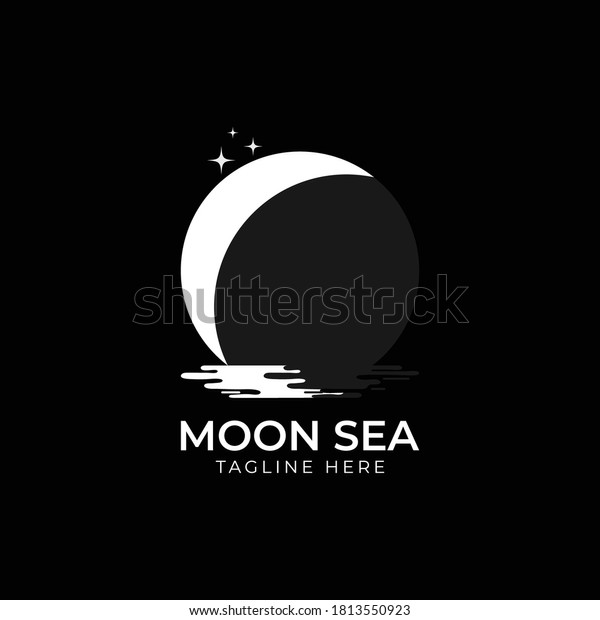half\
moon set rise sea ocean surface water logo\
template