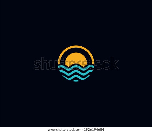 half moon set rise sea ocean surface water logo\
template icon vector