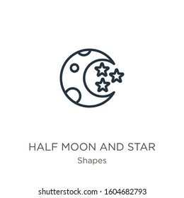 Half moon and star icon. Thin linear half moon and star outline icon isolated on white background from shapes collection. Line vector sign, symbol for web and mobile