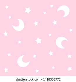 Half moon and star on pink background. Night concept.