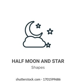 Half moon and star outline vector icon. Thin line black half moon and star icon, flat vector simple element illustration from editable shapes concept isolated stroke on white background