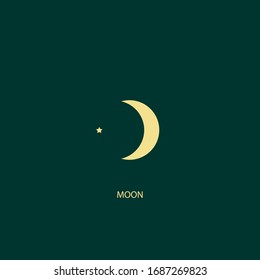 Half moon with star vector icon.Moon and stars closeup. Moon and stars isolated on green background. Vector icon. Modern stylish logo moon. 