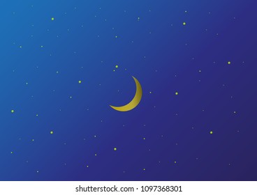 Half moon and stars in the blue sky background