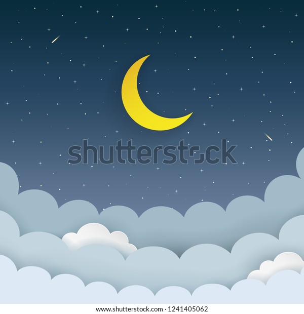 Moitie Lune Etoiles Nuages Comete Sur Image Vectorielle De Stock Libre De Droits