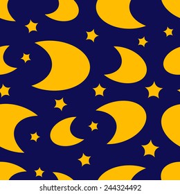 Half moon and stars on a dark blue background seamless texture