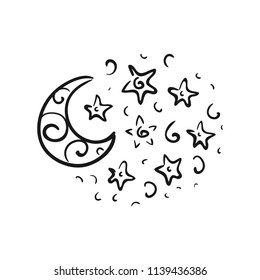 Half moon and stars. Sketch. Vector illustration