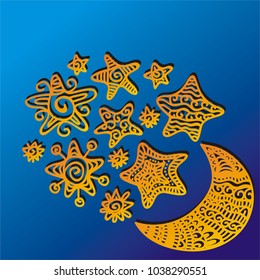 Half moon and stars. Vector illustration
