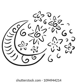 Half moon and stars. Vector illustration