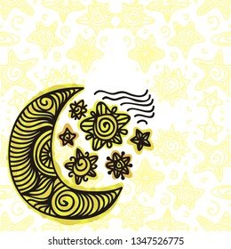 Half moon and stars. Vector illustration