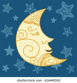 Half moon and stars. Vector illustration.