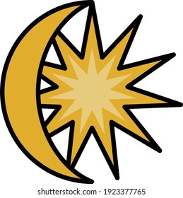 Half moon with the sun, illustration, vector on white background.