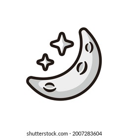 Half moon and two stars fun cartoon illustration black line art with shadow detail vector