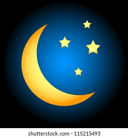 Half moon vector concept. Crescent and stars illustration. Night time background