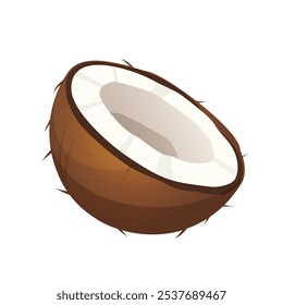 Half of natural coconut isolated on a white background.	