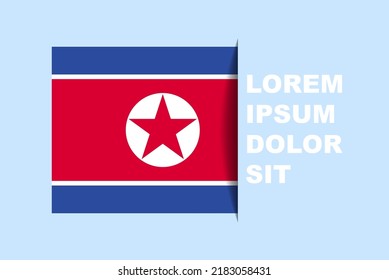 Half North Korea flag vector with copy space, country flag with shadow style, horizontal slide effect, North Korea icon design asset, text area, simple flat design