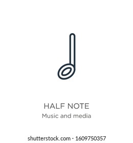 Half note icon. Thin linear half note outline icon isolated on white background from music and media collection. Line vector sign, symbol for web and mobile