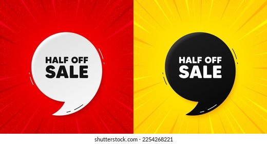 Half off sale. Flash offer banner with quote. Special offer price sign. Advertising discounts symbol. Starburst beam banner. Half off sale speech bubble. Vector