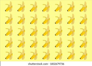 Half open banana pattern. Vector illustration of a tropical fruit.