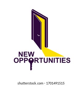 Half open door vector concept of new opportunities, step into future metaphor, start of new business or career, mysterious secret door allegory.