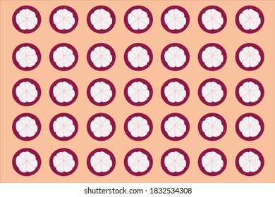 Half open mangosteen pattern. Vector illustration of a tropical fruit.