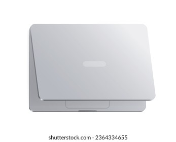 Half open realistic lying laptop. Not completely closed ultrabook. Vector illustration eps 10