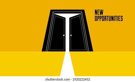 Half open secret door new opportunities concept vector illustration, fear of the unknown, step inside the future, what is behind, what is there.